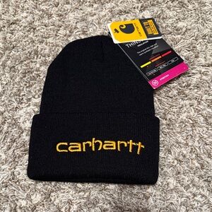 Carhartt Black Knit Hat with Yellow Logo